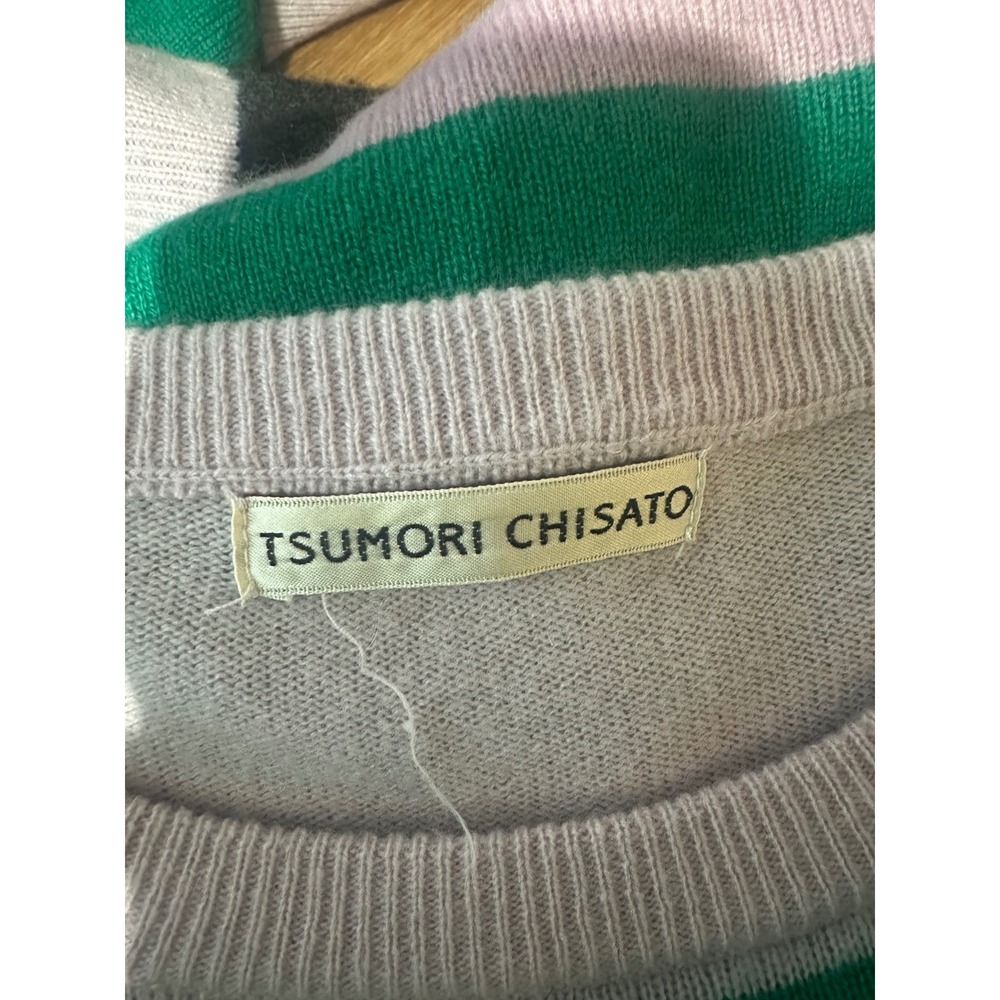 Tsumori Chisato Pink & Green 100%Cashmere Striped Long Sleeve Crew Neck Sweater - Picture 7 of 8